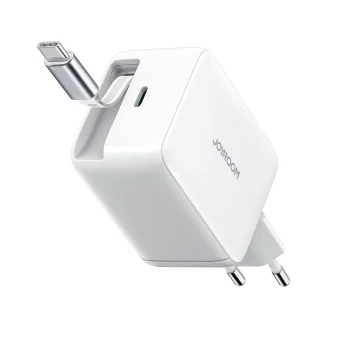 Joyroom JR-TCL06 GaN tīkla lādētājs 67W ar iebūvētu ievelkamu USB-C kabeli, balts