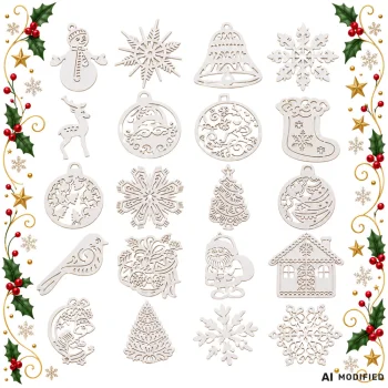 Деревянные елочные игрушки, новогодние украшения, 20 шт., белые