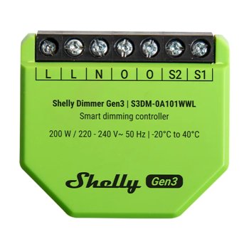 Viedais WiFi gaismas regulators Shelly Dimmer Gen3 200W