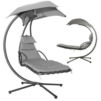 Hanging Chaise Lounge Chair MultiGarden Outdoor Swing with Stand and Canopy, Grey