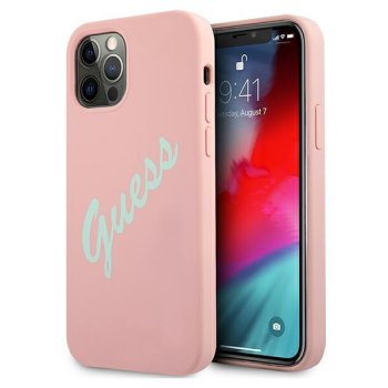 Guess iPhone 12 / 12 Pro Case Silicone Vintage Script, Pink/Green