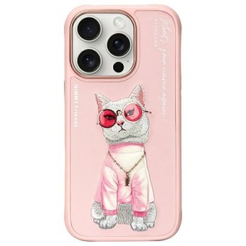 Nimmy iPhone 16 Pro Max vāciņš Glasses Cool Cat, rozā