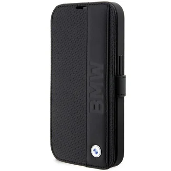 Apple iPhone 14 Pro 6.1'' BMW Leather Textured & Stripe Book Case Cover (BMBKP14L22RDPK), Black | Telefona Maciņš...
