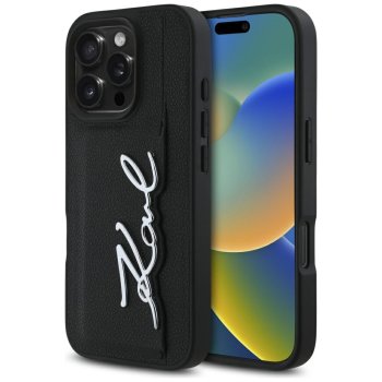 Karl Lagerfeld HC graudainas PU ādas maks ar kartes nodalījumu un metāla logo iPhone 16 Pro Max vāciņš – melns...