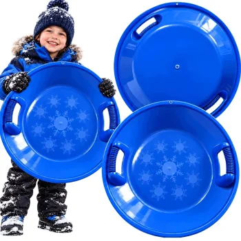Round plastic snow saucer with handles, 62 cm, blue