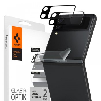 Samsung Galaxy Z Flip 3 5G Spigen Hinge Film + Full Camera Tempered Glass 2 pcs., Black | Locījuma Plēve + Pilns...