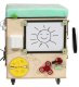 Educational Toy Wooden Manipulation Sensory Cube-Pouf on Wheels with Storage Space Busy Board
