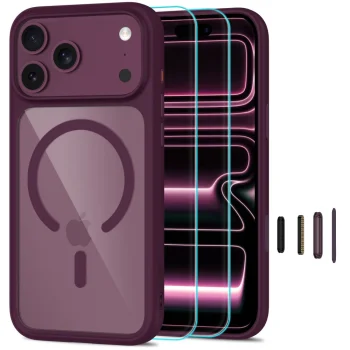 Tech-Protect MagOne CC MagSafe vāciņš un 2 aizsargstikli iPhone 18 / 17 Pro Max, Dark Cherry