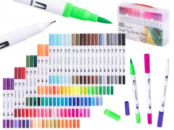 Divpusēji Marķieri Flomāsteri Krāsošanas Komplekts, 100 gab. | Double-Sided Markers Felt Brush Pens