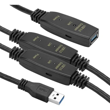 Aktīvais USB 3.0 pagarinātājs USB Type-A (M) - USB Type-A (F), 20m, melns