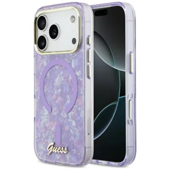 Guess IML Shell Script Metal MagSafe Maciņš ar MagSafe iPhone 17 Pro Max – Violets | Phone Case Cover