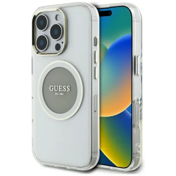 Guess iPhone 16 Pro Max vāciņš IML Metal Colored Circle MagSafe, pelēks