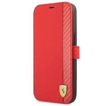 Ferrari iPhone 13 mini atverams vāciņš maciņš grāmatiņa On Track Carbon Stripe, sarkans