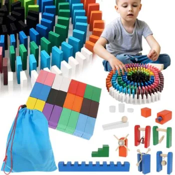 Kruzzel 00022914 koka domino komplekts ar bumbiņu trasi, 407 detaļas