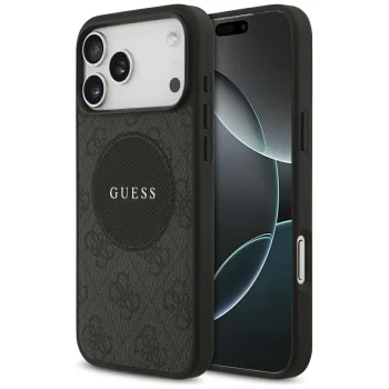 Guess iPhone 17 Pro Max vāciņš 4G Circle Classic Logo MagSafe, melns