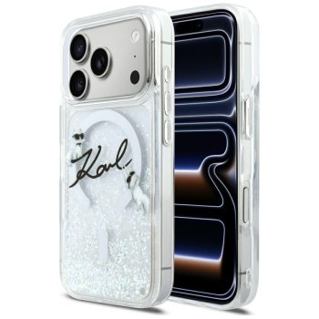Чехол Karl Lagerfeld Liquid Glitter Karl Script Logo MagSafe для iPhone 17 Pro – прозрачный