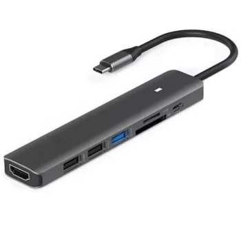 Адаптер Extra Digital USB-C - HDMI, 3x USB-A, SD, TF, PD 100W, серый
