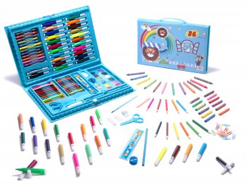 Drawing Coloring Art Set Markers Crayons Paints in Case 86 pcs, Blue