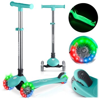 Ricokids Glow 3-in-1 Kids 3-Wheel Scooter with LED Wheels, Turquoise
