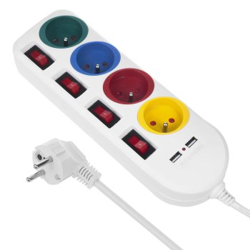 Сетевой фильтр Maclean MCE229 W, 4 розетки, 2xUSB, 1.5м, Белый