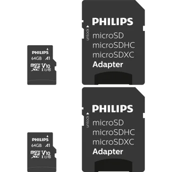 Philips MicroSDXC atmiņas kartes 64 GB, 2 gab., Class 10 UHS-I U1 ar adapteri