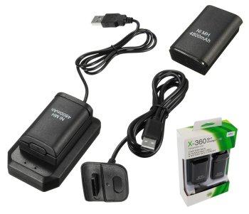 Комплект аккумуляторов для Xbox 360 с USB зарядкой, 2 шт., черный