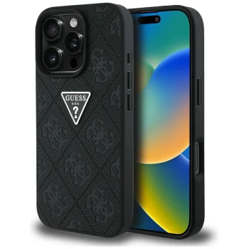 Guess Hot Stamp 4G Pattern Triangle Metal Logo чехол для iPhone 16 Pro Max - черный