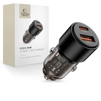 Tech-Protect CC03 95W 2-portu USB-A / USB-C automašīnas lādētājs – melns | Phone Car Charger
