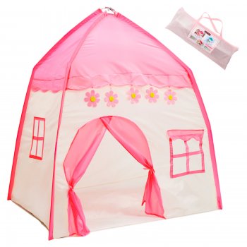 Bērnu Saliekamā Telts Māja Pils Rozā 140 cm | Kids Folding Tent House Castle Pink