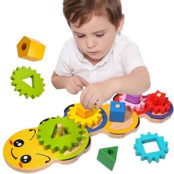 Attīstošais koka sorteris Kāpurs ar zobratiem Jh-0098