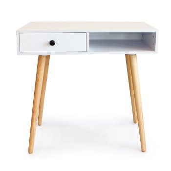 Cosmetic dressing table with drawer and shelf, white