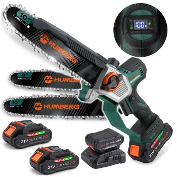 Аккумуляторная цепная пила Humberg Hm-437, 2x 2.0 Ач, 10" и 8"