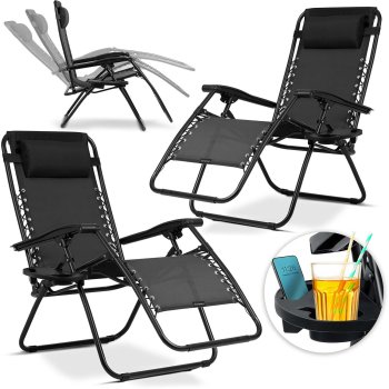 Sofotel Chillwell Folding Garden Sun Lounger with Cushion, Set of 2, Black
