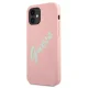 Guess iPhone 12 mini vāciņš Silicone Vintage Script, rozā/zaļš