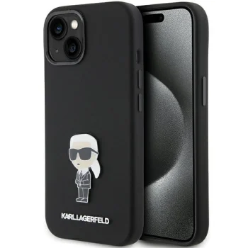 Karl Lagerfeld iPhone 15 Case Silicone Ikonik Metal Pin, Black