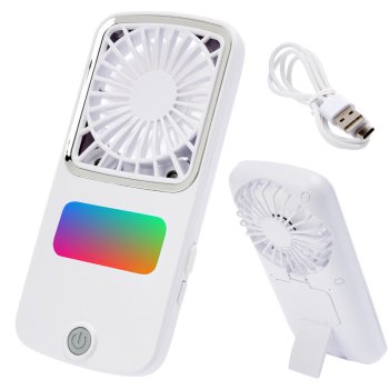 Wireless Foldable Hand Table Fan with RGB Lighting, White