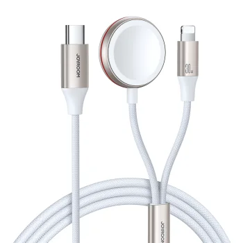 Joyroom S-IW012 divi vienā Lightning kabelis un Apple Watch lādētājs 1.5m, balts