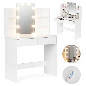 Liels kosmētikas galdiņš ar spoguli un LED apgaismojumu ModernHome, 3 gaismas toņi