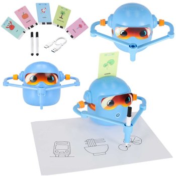 Educational Drawing Robot for Kids STEM Art Toy with Flashcards and Markers, Blue