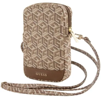 Сумка для телефона Guess Zip GCube Bottom Stripe, коричневая