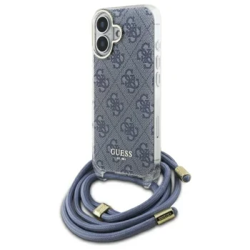 Чехол Guess для iPhone 16 Crossbody Cord 4G Print со шнурком, синий