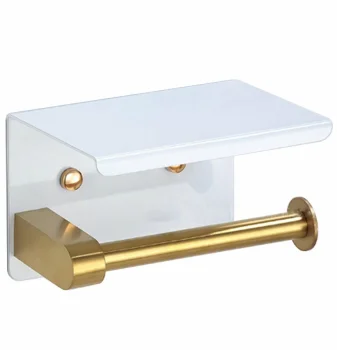 Toilet Paper Holder with Shelf, White-Gold