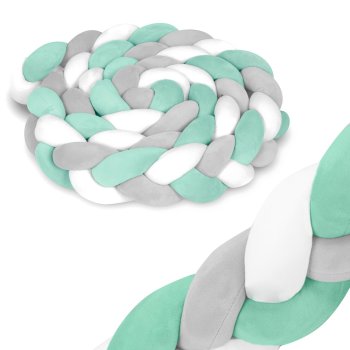 Бортик-косичка в кроватку Ricokids 3 м, мятно-серый