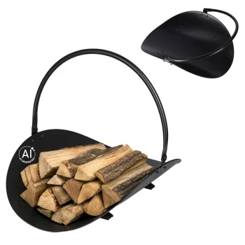 Metal Firewood Basket with Handle, Fireplace Log Holder Stand 20 kg, Black