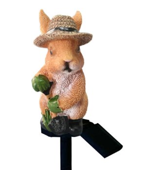 LED saules dārza lampa truša formā ar cepuri, balta