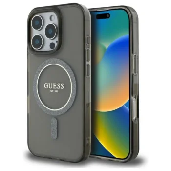 Чехол Guess для iPhone 16 Pro IML Glitter Circle MagSafe, черный