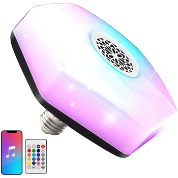 Светодиодная RGBW лампа с Bluetooth-динамиком и пультом, E27