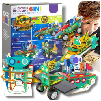 Bakalu Sekrety Elektroniki 6-in-1 Wooden Robot & Space Model Kit