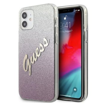 Чехол Guess для iPhone 12 mini, Glitter Gradient Script, розовый