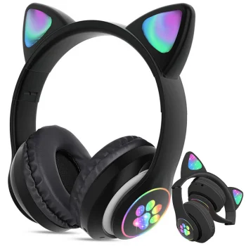 Беспроводные Bluetooth наушники с кошачьими ушками, LED RGB, FM, MicroSD,...